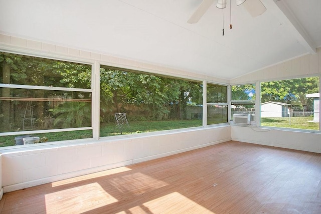 1511 Ave F NE, Winter Haven, FL 33881 - unfurnished sunroom featuring a ceiling fan, lofted ceiling, and cooling unit
