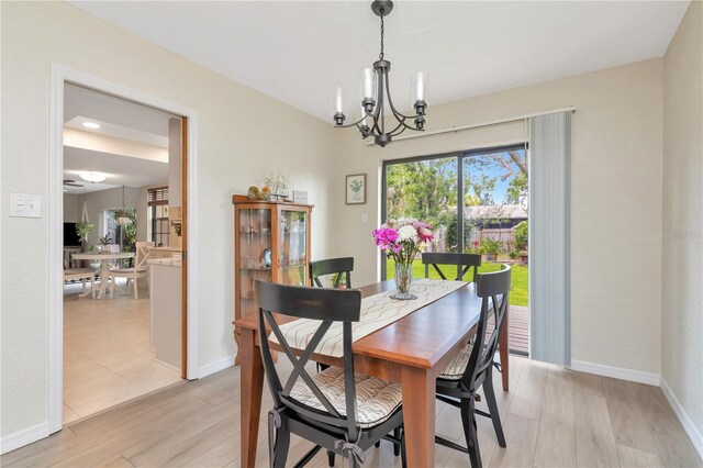 9465 126th Ave, Largo, FL 33773 - dining area featuring a chandelier, light wood-style flooring, and baseboards