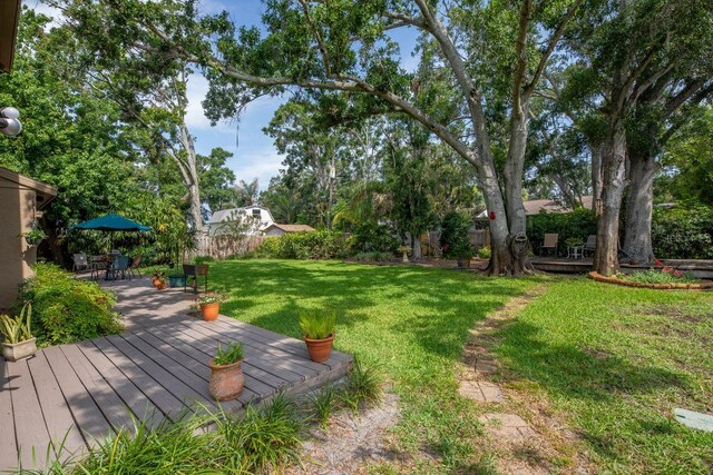 9465 126th Ave, Largo, FL 33773 - view of yard featuring a deck, a patio, and outdoor dining space