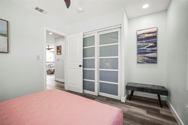 2479 Trade Winds Dr, Dunedin, FL 34698 - bedroom with wood finished floors, baseboards, recessed lighting, and ceiling fan