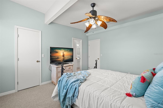 616 Garland Cir, Indian Rocks Beach, FL 33785 - carpeted bedroom featuring baseboards, beamed ceiling, and a ceiling fan