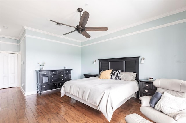 24197 Treasure Island Blvd, Punta Gorda, FL 33955 - bedroom with crown molding, hardwood / wood-style floors, and ceiling fan