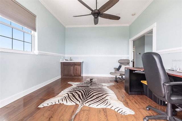 24197 Treasure Island Blvd, Punta Gorda, FL 33955 - office space with a ceiling fan, wood finished floors, and crown molding