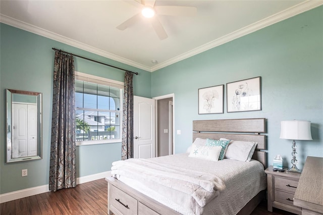 24197 Treasure Island Blvd, Punta Gorda, FL 33955 - bedroom featuring crown molding, dark wood-type flooring, and ceiling fan