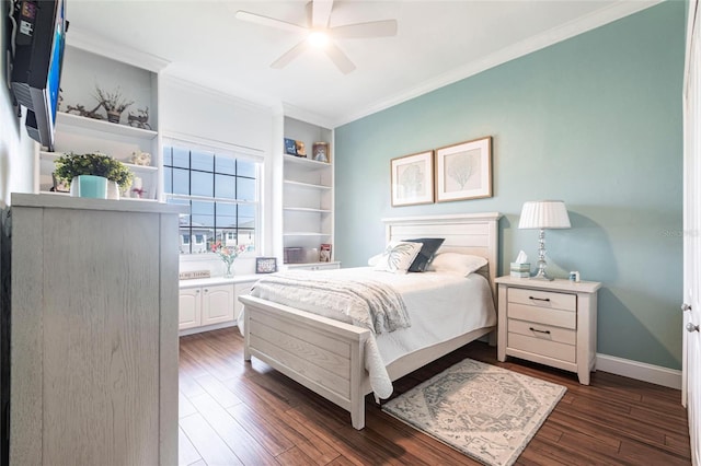 24197 Treasure Island Blvd, Punta Gorda, FL 33955 - bedroom featuring ornamental molding, dark wood-style flooring, and ceiling fan
