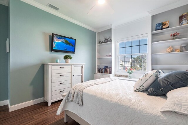 24197 Treasure Island Blvd, Punta Gorda, FL 33955 - bedroom featuring ornamental molding, dark wood finished floors, and a ceiling fan