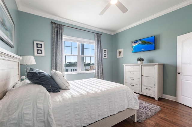 24197 Treasure Island Blvd, Punta Gorda, FL 33955 - bedroom featuring crown molding, wood finished floors, and a ceiling fan