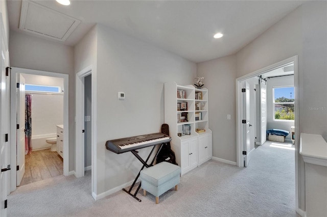 72031/2 S W Shore Blvd, Tampa, FL 33616 - hall with light carpet, baseboards, and recessed lighting