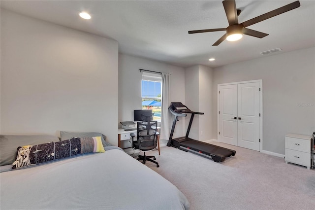 72031/2 S W Shore Blvd, Tampa, FL 33616 - bedroom featuring carpet flooring, a ceiling fan, baseboards, and recessed lighting