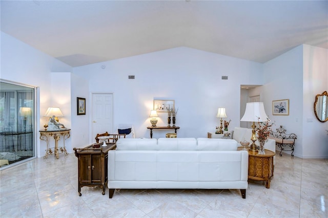 1210 Wolford Dr, Trinity, FL 34655 - living room with vaulted ceiling and light marble finish floors