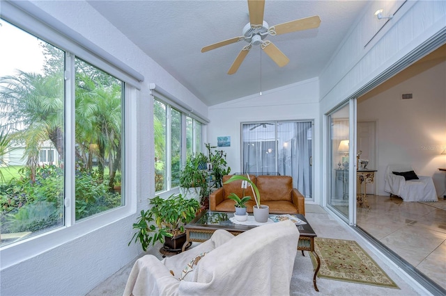 1210 Wolford Dr, Trinity, FL 34655 - sunroom featuring a ceiling fan and vaulted ceiling