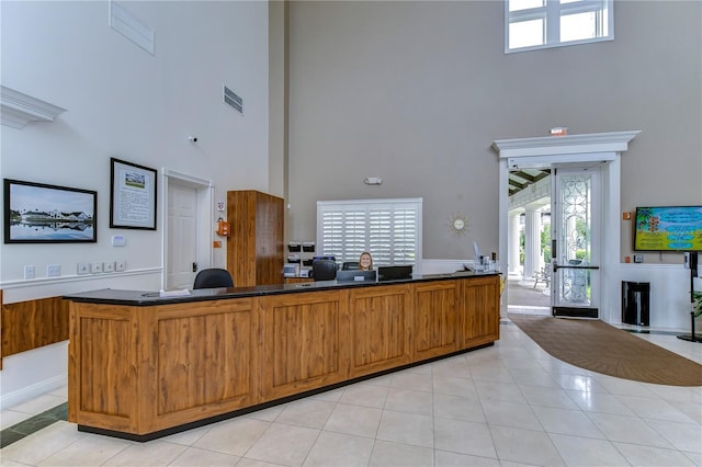 1210 Wolford Dr, Trinity, FL 34655 - reception with a towering ceiling and ornate columns