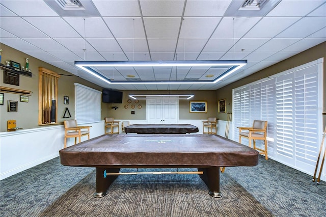 1210 Wolford Dr, Trinity, FL 34655 - game room featuring carpet floors, pool table, and a paneled ceiling