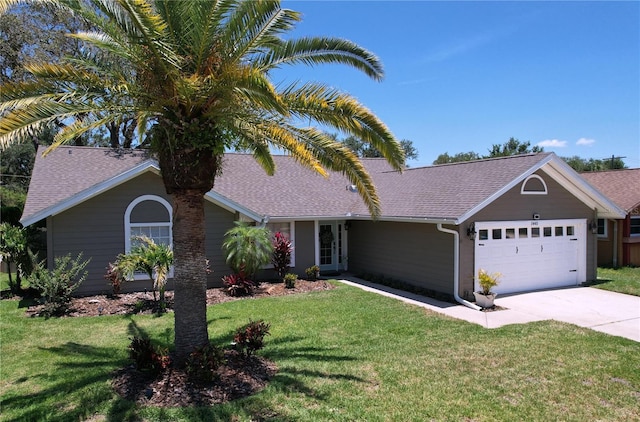 1445 Stonehenge Way, Palm Harbor, FL 34683 - ranch-style home with a shingled roof, an attached garage, concrete driveway, and a front yard