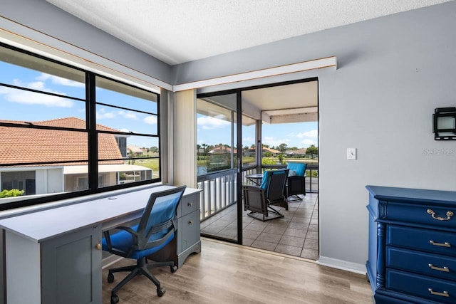 609 Lively Dr Unit B, Sun City Center, FL 33573 - office area with light wood finished floors, baseboards, and a textured ceiling