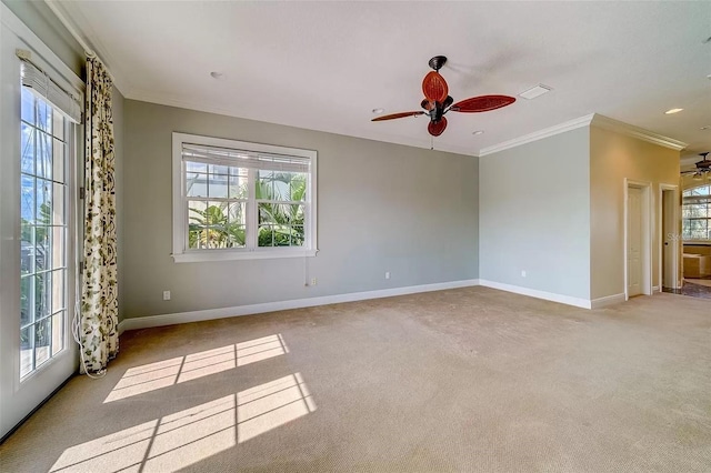803 Harbor Dr, Belleair Beach, FL 33786 - carpeted empty room with ceiling fan, ornamental molding, and baseboards