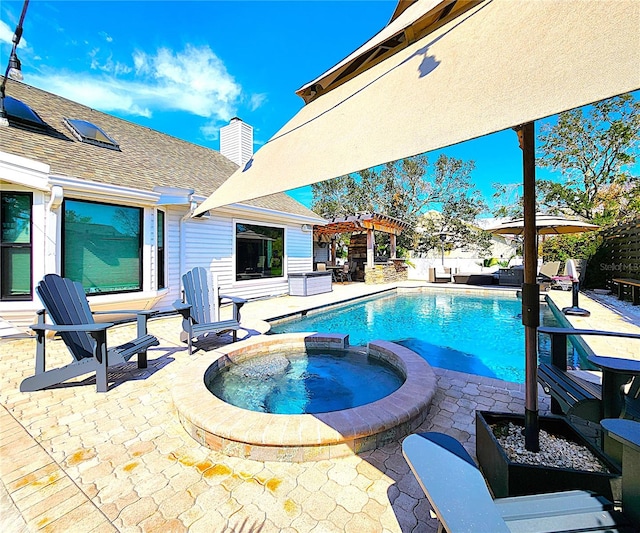 1608 20th Ave W, Palmetto, FL 34221 - view of pool featuring a pergola, a patio area, and a pool with connected hot tub