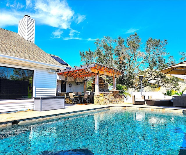 1608 20th Ave W, Palmetto, FL 34221 - outdoor pool featuring an outdoor hangout area, a pergola, and a patio