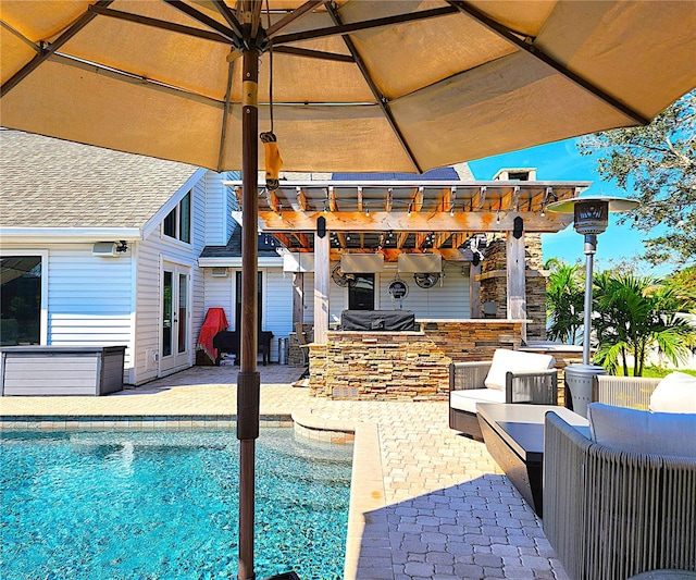 1608 20th Ave W, Palmetto, FL 34221 - swimming pool featuring area for grilling, french doors, a pergola, and a patio