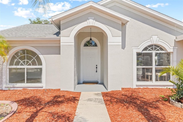 10538 Juliano Dr, Riverview, FL 33569 - property entrance with stucco siding and roof with shingles
