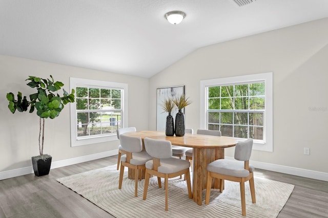 4121 W San Nicholas St, Tampa, FL 33629 - dining space featuring wood finished floors, baseboards, and lofted ceiling