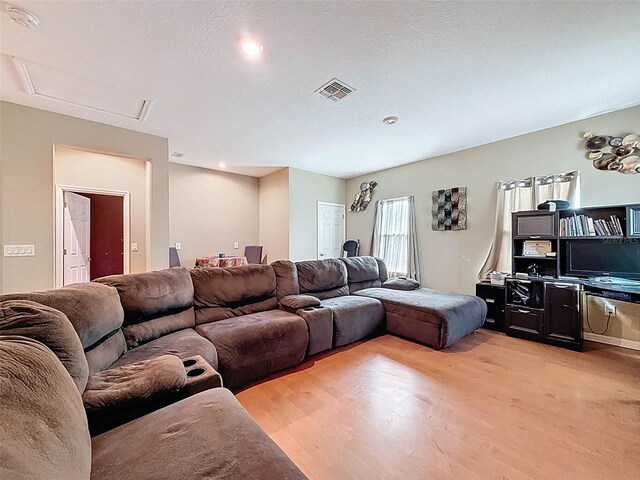 4916 Rolling Green Dr, Wesley Chapel, FL 33543 - living area featuring light wood-type flooring, attic access, and recessed lighting