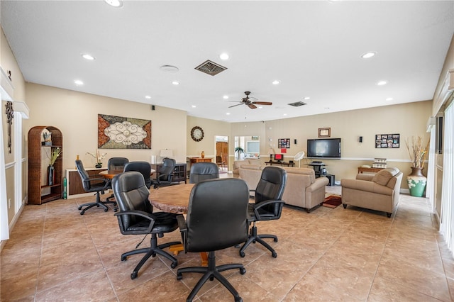 2928 Feather Dr, Clearwater, FL 33759 - office area featuring recessed lighting, ceiling fan, light tile patterned floors, and plenty of natural light