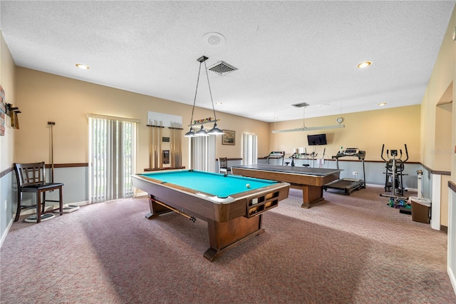 2928 Feather Dr, Clearwater, FL 33759 - game room featuring carpet flooring, billiards, a textured ceiling, baseboards, and recessed lighting
