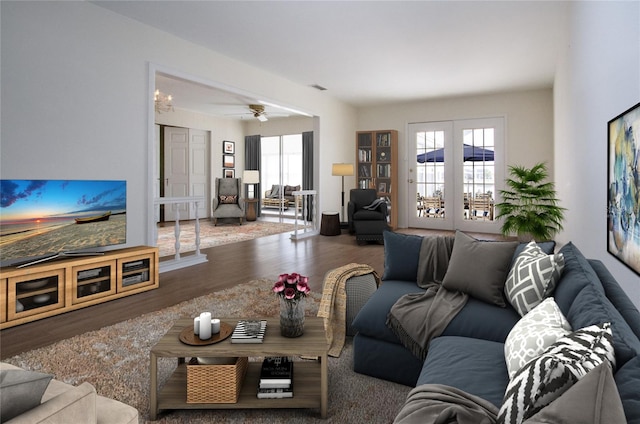 1009 Andover Cir, Sun City Center, FL 33573 - living area with wood finished floors and ceiling fan