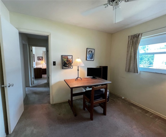 2195 Academy Dr, Clearwater, FL 33764 - home office with carpet flooring, ceiling fan, and baseboards