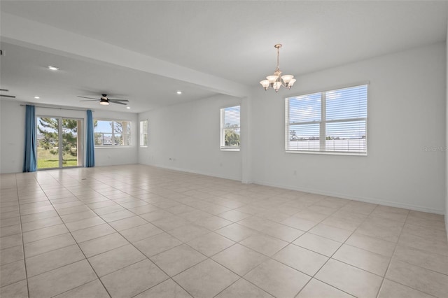 12697 Achasta Blvd, Hudson, FL 34669 - unfurnished room with a chandelier, recessed lighting, light tile patterned floors, ceiling fan, and baseboards