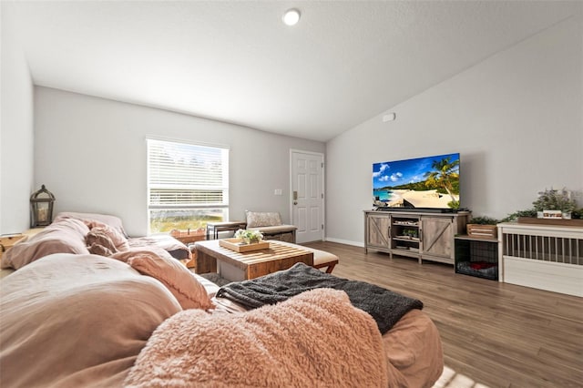 8009 N Primrose Dr, Citrus Springs, FL 34434 - living area featuring lofted ceiling, wood finished floors, and baseboards