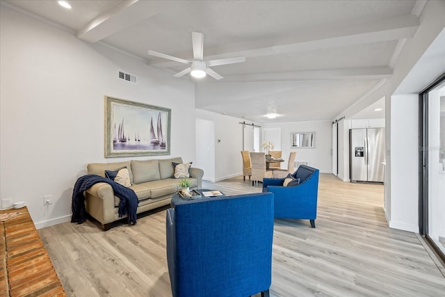 2900 Sandpiper Pl, Clearwater, FL 33762 - living room with beamed ceiling, light wood-type flooring, baseboards, ceiling fan, and recessed lighting