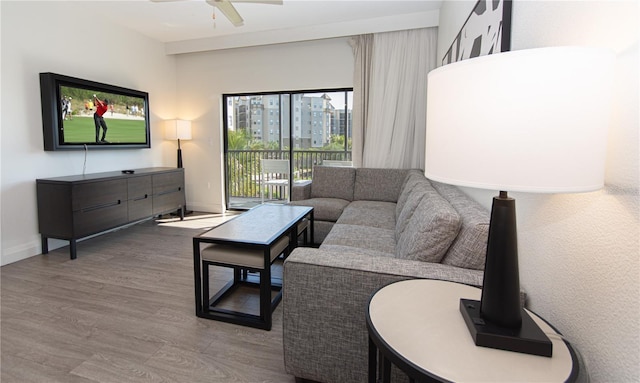 14501 Grove Resort Ave Unit 3316, Winter Garden, FL 34787 - living room featuring wood finished floors, ceiling fan, and baseboards