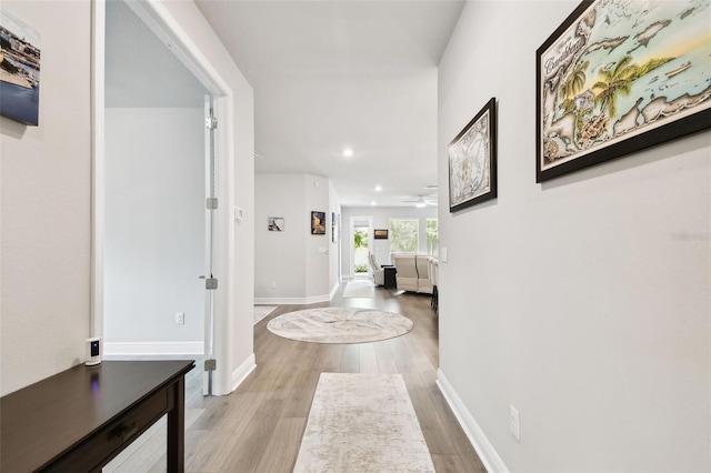 527 Bay St, Dunedin, FL 34698 - corridor with recessed lighting, wood finished floors, and baseboards