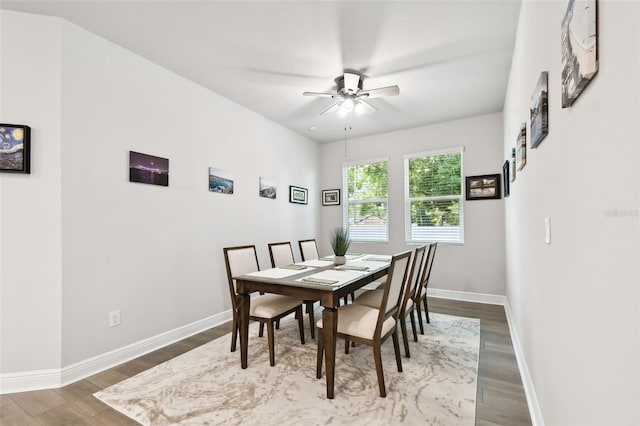 527 Bay St, Dunedin, FL 34698 - dining space featuring ceiling fan, wood finished floors, and baseboards
