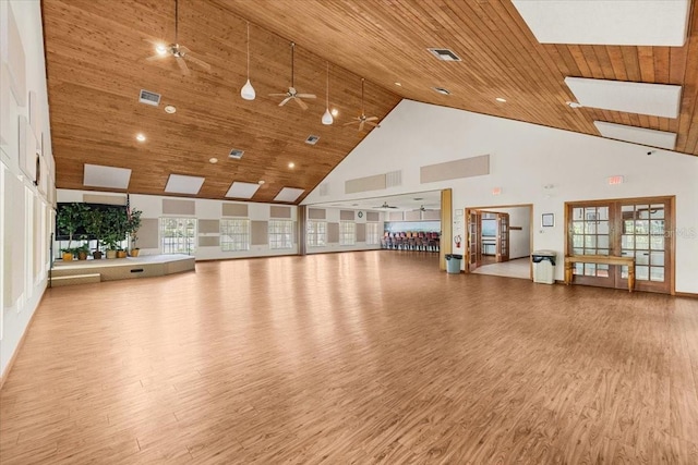 7633 Piping Rock Ct Unit 7633, New Port Richey, FL 34654 - workout area with high vaulted ceiling, wood finished floors, a ceiling fan, and wood ceiling