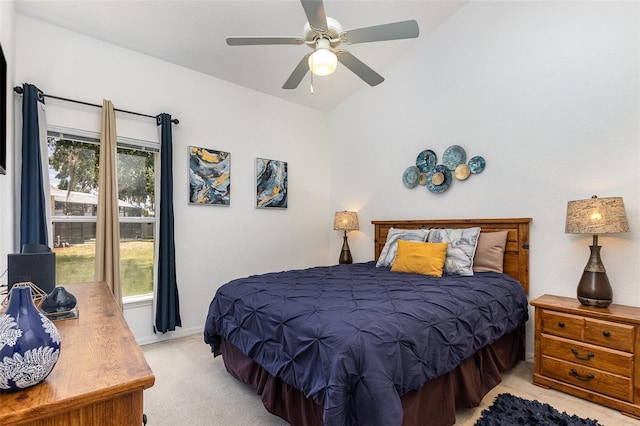 908 Andalusia Loop, Davenport, FL 33837 - bedroom with light colored carpet, lofted ceiling, and a ceiling fan