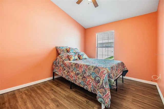 6736 Breezy Palm Dr, Riverview, FL 33578 - bedroom with baseboards, vaulted ceiling, wood finished floors, and ceiling fan