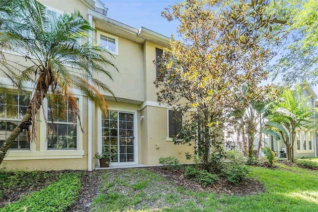 6736 Breezy Palm Dr, Riverview, FL 33578 - view of property exterior with stucco siding and a lawn