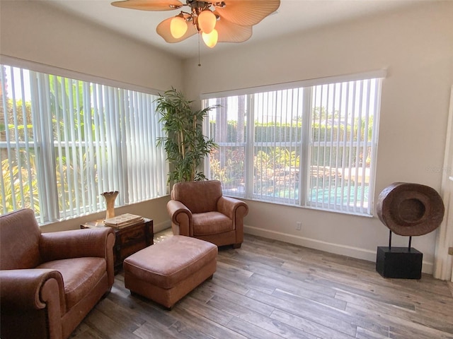 2041 Gold Dust Ct, Trinity, FL 34655 - sitting room with healthy amount of natural light, a ceiling fan, wood finished floors, and baseboards