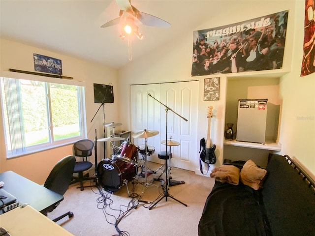 2041 Gold Dust Ct, Trinity, FL 34655 - office space with carpet floors, ceiling fan, and lofted ceiling