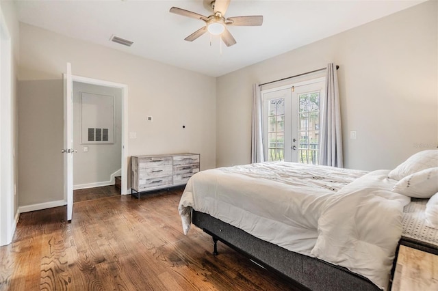 501 Knights Run Ave Unit 6104, Tampa, FL 33602 - bedroom featuring access to outside, wood finished floors, a ceiling fan, baseboards, and french doors
