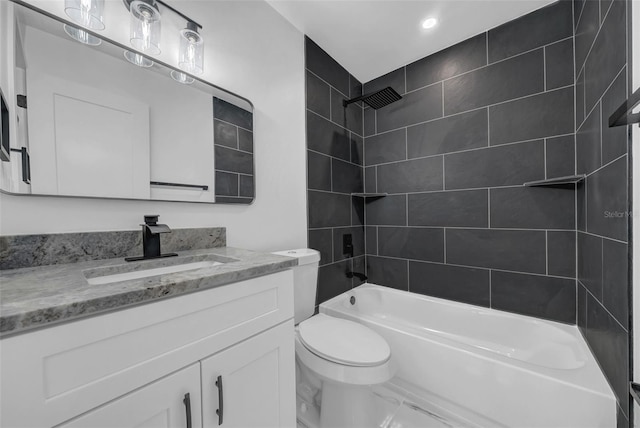 8433 101st Ave, Seminole, FL 33777 - bathroom with vanity, toilet, bathtub / shower combination, and marble finish flooring
