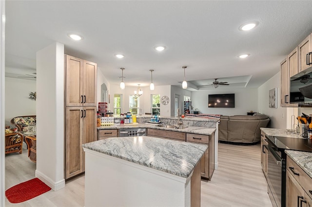 5032 N Crossgate Pt, Beverly Hills, FL 34465 - kitchen featuring a sink, open floor plan, light wood finished floors, stainless steel appliances, and a center island