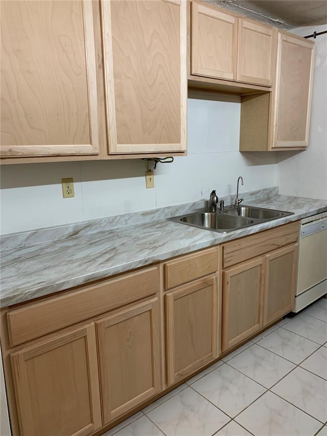 2901 NW 48th Ave Unit 367, Lauderdale Lakes, FL 33313 - kitchen featuring dishwasher, light brown cabinets, a sink, and light marble finish flooring