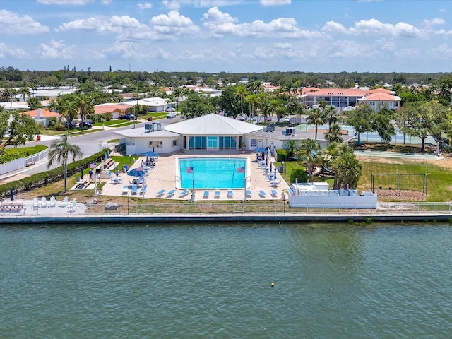 10216 Regal Dr Unit 409, Largo, FL 33774 - view from above of property featuring a pool and a large body of water