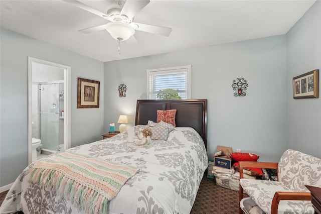 708 Rutgers Pl, Sun City Center, FL 33573 - bedroom featuring ceiling fan, ensuite bathroom, and carpet flooring