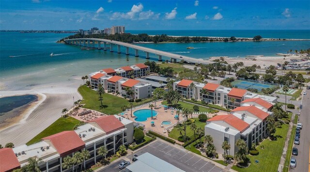 865 S Gulfview Blvd Unit 202, Clearwater Beach, FL 33767 - aerial view of a large body of water, apartment complex / building, a notable bridge, and a pool area