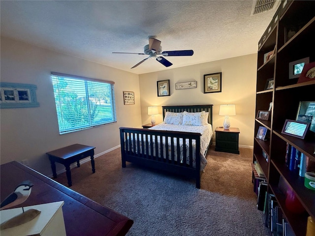 13133 Roseanna Dr, Spring Hill, FL 34609 - bedroom featuring carpet floors, a textured ceiling, a ceiling fan, and baseboards